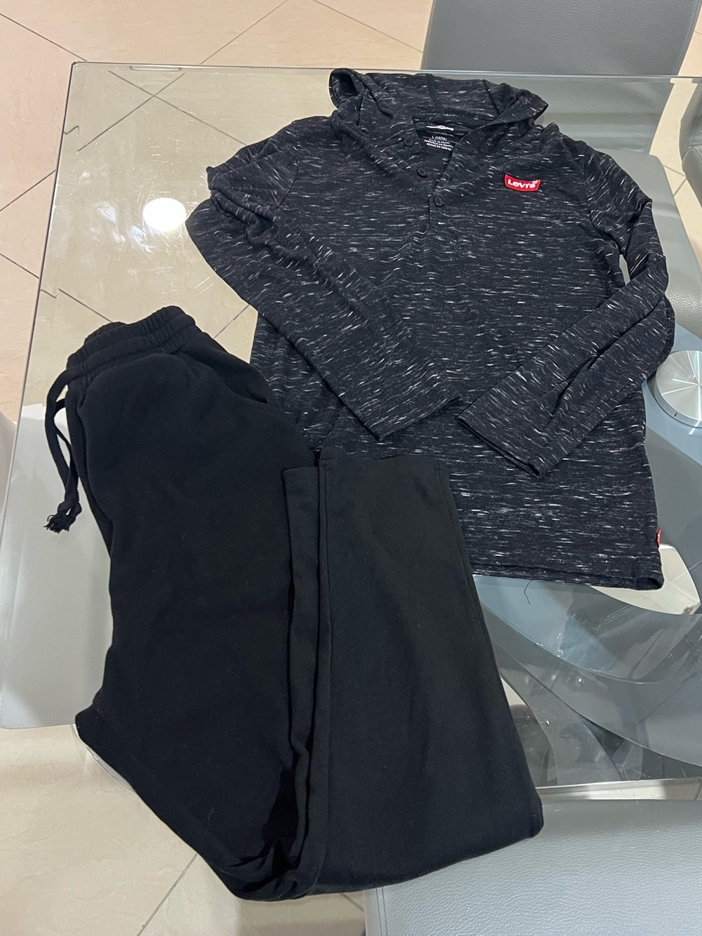 2-Piece Boys’ Outfit – Black/Charcoal Hoodie and Sweatpants size 12/14